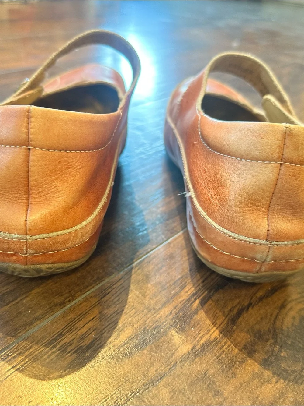 Leather Mary Jane Flats in Coral-Tan with Strap